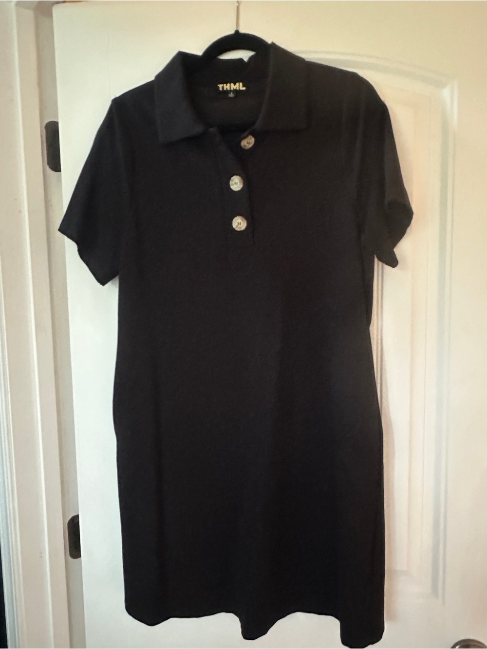 THML Black Polo Knit Dress with Button Placket